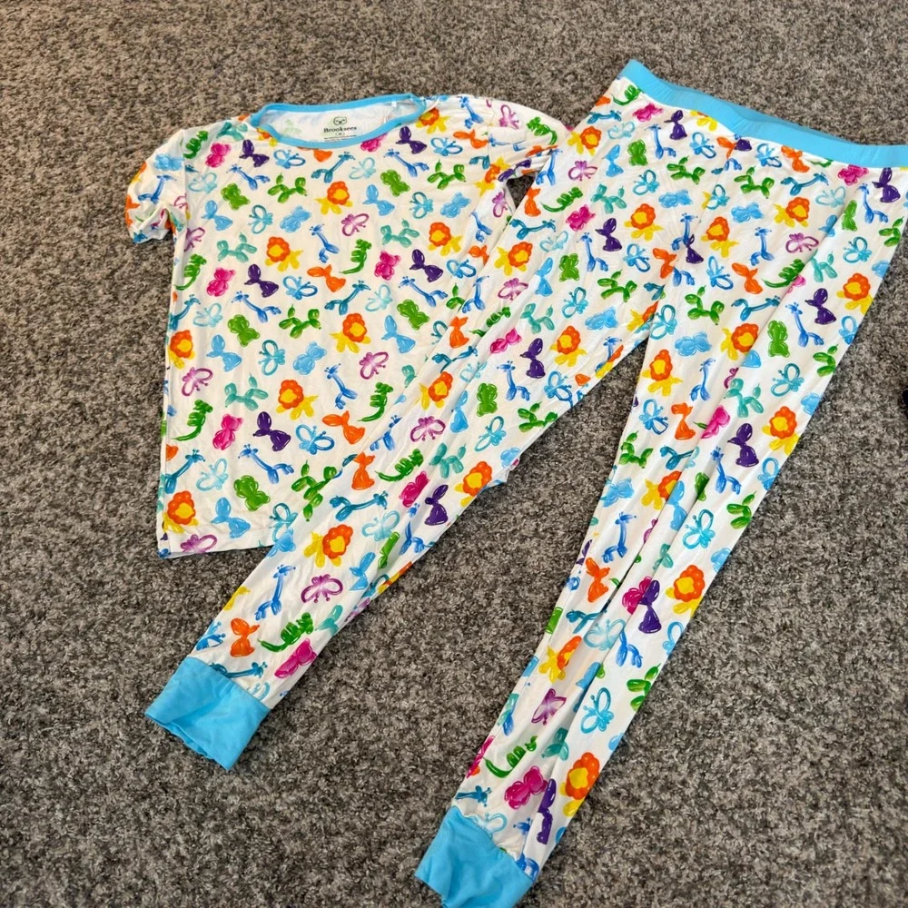 Brooksees Bamboo Balloon Animal Pajama Set Short Sleeve Top Long Pants Size 16